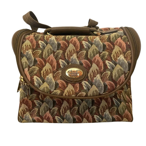 DVF Diane Von Furstenberg Vintage Tapestry Travel Carry On Make Up Bag Brown. - Picture 1 of 9